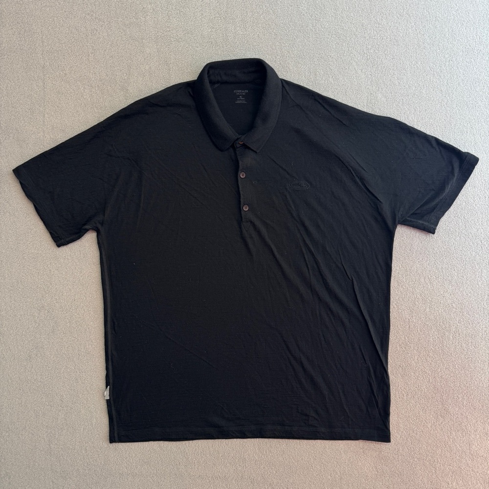Icebreaker Polo Shirt XL Men's Merino Wool Black Short Sleeve Comfort Outdoor